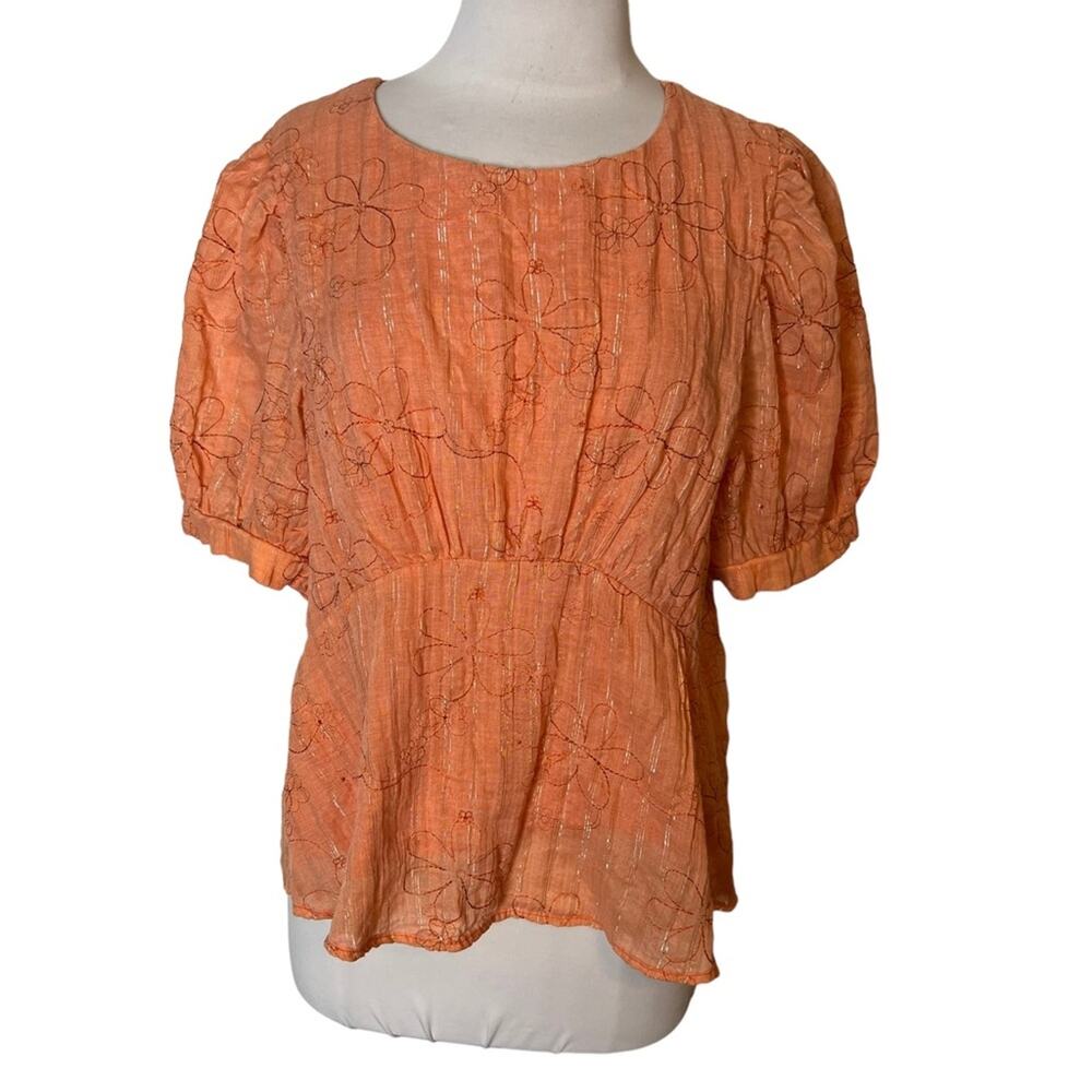 Anthropologie Amadi Neka Embroidered floral blouse Size M orange - Picture 3 of 8